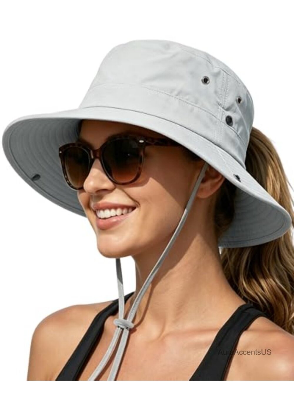 Wide Brim Bucket Sun Hat Ponytail Hole Packable UPF 50 Outdoor